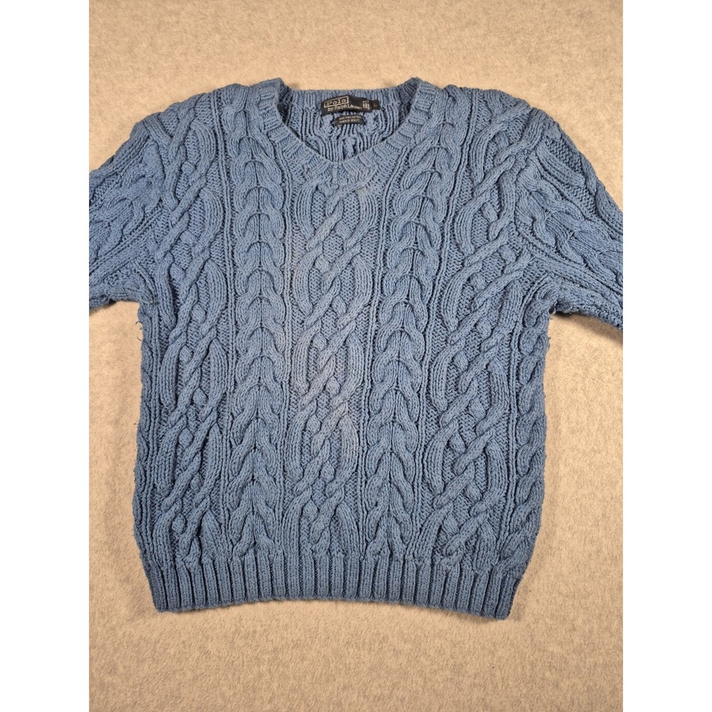 Vintage Polo Ralph Lauren Sweater Mens Large Cable‎ Knit Hand Knit Crewneck